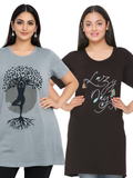 Plus Size Long T-shirts For Women - Half Sleeve - Pack of 2 (Black & Grey)