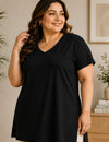 Woman Cotton Lycra V-Neck  Active Tees – Black