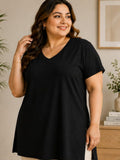 Woman Cotton Lycra V-Neck  Active Tees – Black