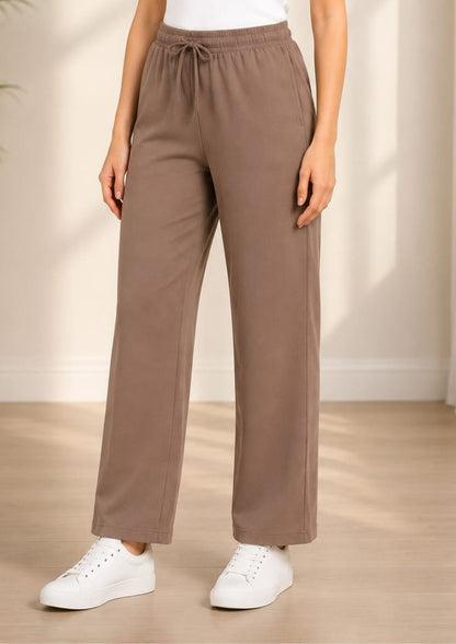 High Rise Cotton Straight Taupe Brown Trackpants