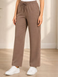 High Rise Cotton Straight Taupe Brown Trackpants
