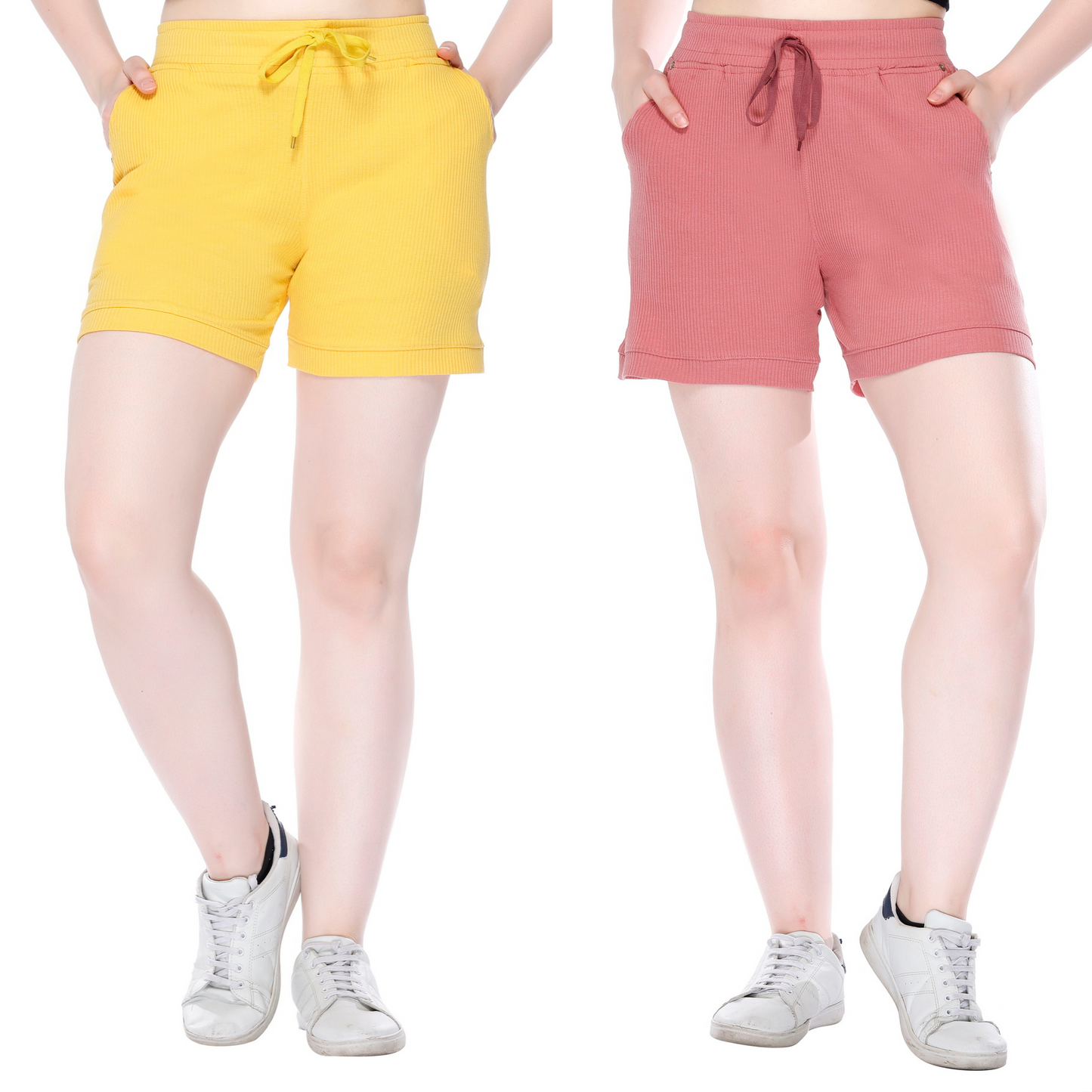 Comfortable Cotton Shorts For Women Combo (Rosy Pink/Mango) Online In India