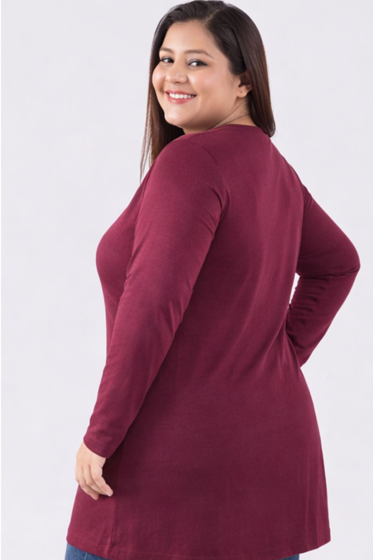 Plus Size Full Sleeves Long Tops For Women - Pack of 2 (Wine & Blush peach)