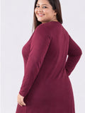Plus Size Full Sleeves Long Top For Women - Wine
