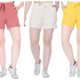 Cotton Shorts For Women - Plain Bermuda Combo (Rosy Pink/Yellow/Pearl White)
