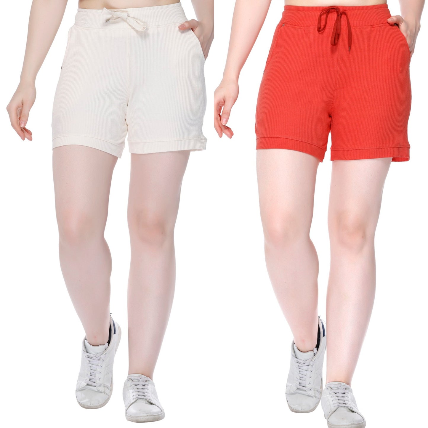 Comfortable Cotton Shorts For Women Combo  (White/Tangy Orange) Online In India