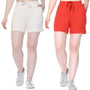 Cotton Shorts For Women - Plain Bermuda Combo (White/Tangy Orange)