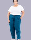 Plus Size Cotton Track Pants For Women - Teal Blue