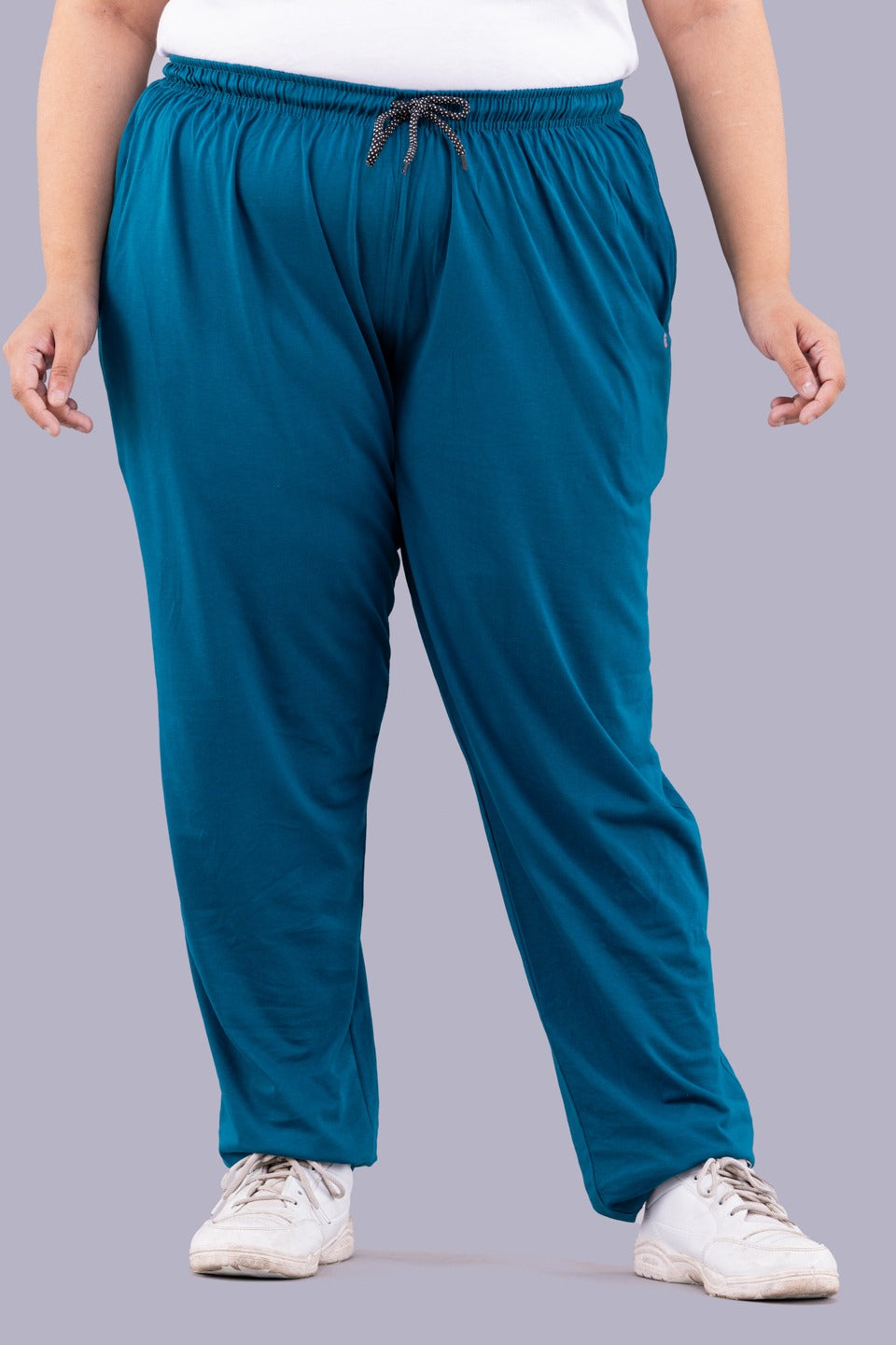 Comfy Teal Blue Cotton Plus Size Track Pants For Women At Best Prices