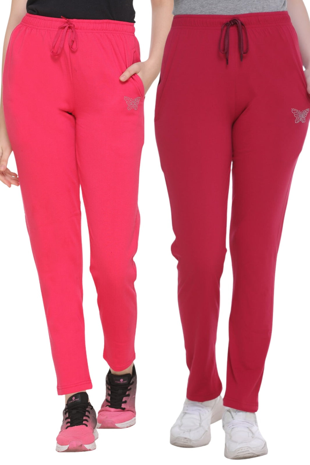 Cotton Track Pants For Women Pack of 2 ( Flame Pink & Maroon)
