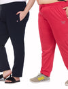 Plussize Cotton Trackpants With One Side Zip Pocket-Pack of 2 (Pink & Navy Blue)