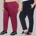Cotton Track Pants For Women Pack of 2 (Purple & Navy Blue)