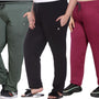 Cotton Track Pants For Women Pack of 3 (Black, Purple & Olive Green)
