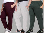 Cotton Track Pants For Women Pack of 3 (Grey, Bottle Green & Wine)