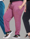 Cotton Track Pants For Women Pack of 3 (Mauve, Teal & Navy Blue)
