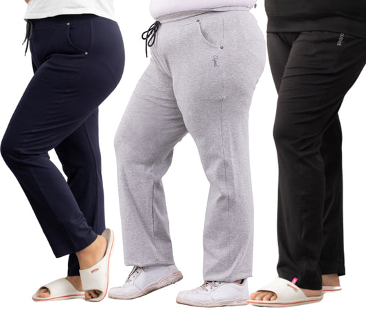 Plus Size Stretchable Track Pant For Women – Cotton Lycra  Pack Of 3