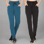 Cotton Track Pants For Women Pack of 2  (Black/Teal)