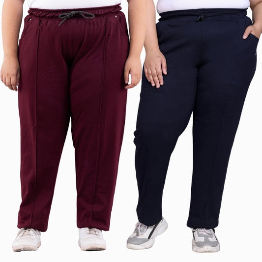 Cotton Track Pants For Women Pack of 2  (Imperial/Wine)