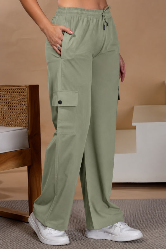 Women Smart Straight Fit Easy Wash Cargo Pants- Pastel Green