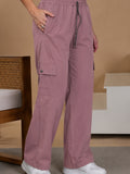 Women Smart Straight Fit Easy Wash Cargo Pants-Pink Rose