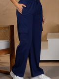 Women Smart Straight Fit Easy Wash Cargo Pants- Blue