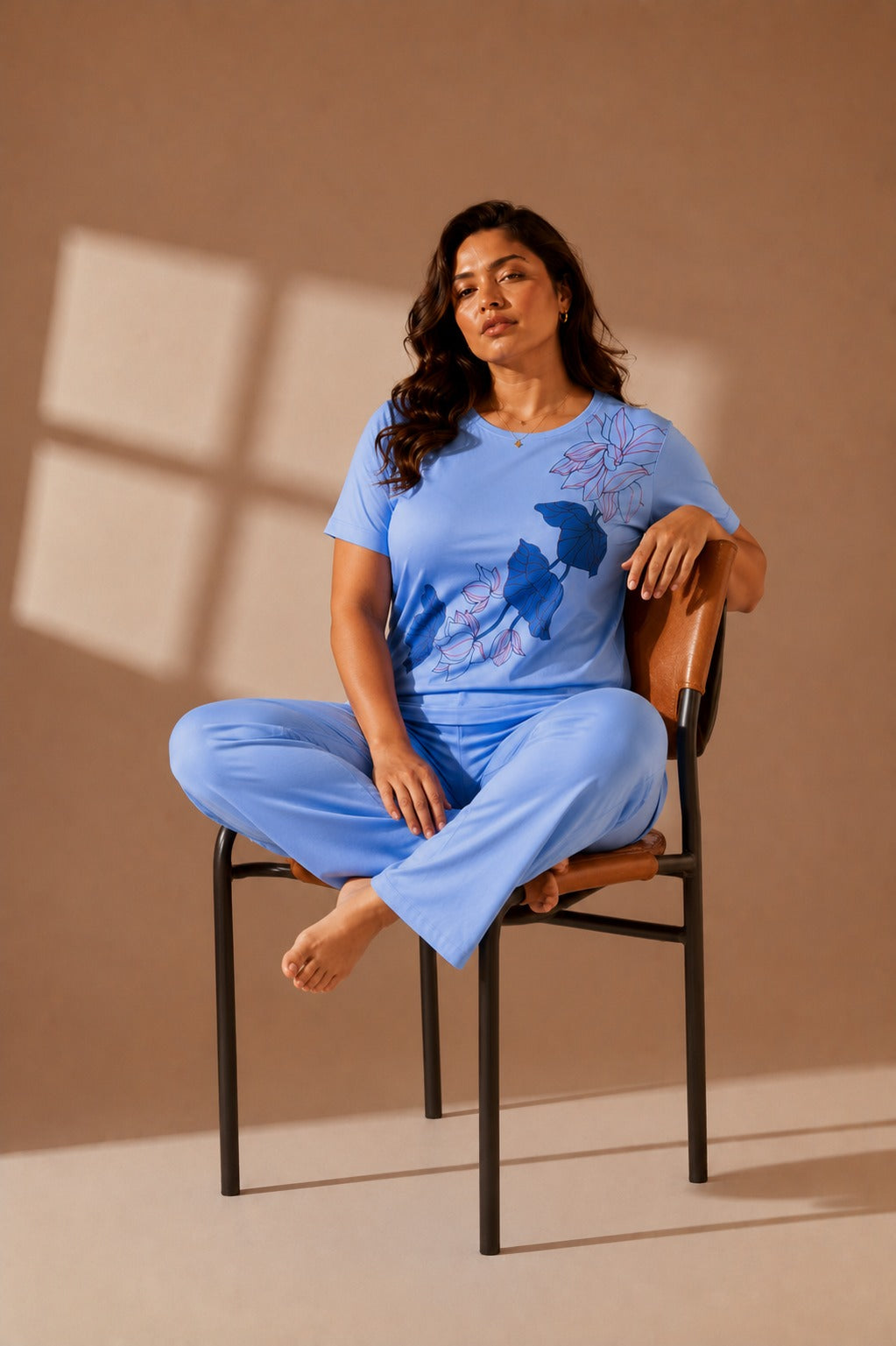 Woman Cotton Floral Printed Tshirt & Pajama Set-Lounge Wear