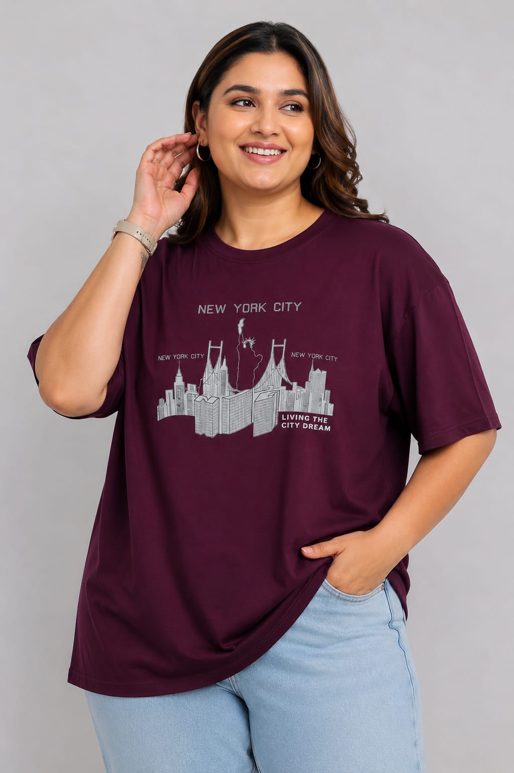 Cupid Woman Basic Printed Cotton Tees In Plus Sizes