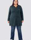 Plus Size Full Sleeves Long Top For Women -Bottle Green