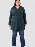 Plus Size Full Sleeves Long Top For Women -Bottle Green