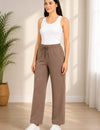 High Rise Cotton Straight Taupe Brown Trackpants
