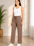 High Rise Cotton Straight Taupe Brown Trackpants