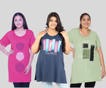 Plus Size Long T-shirts For Women - Half Sleeve - Pack of 3