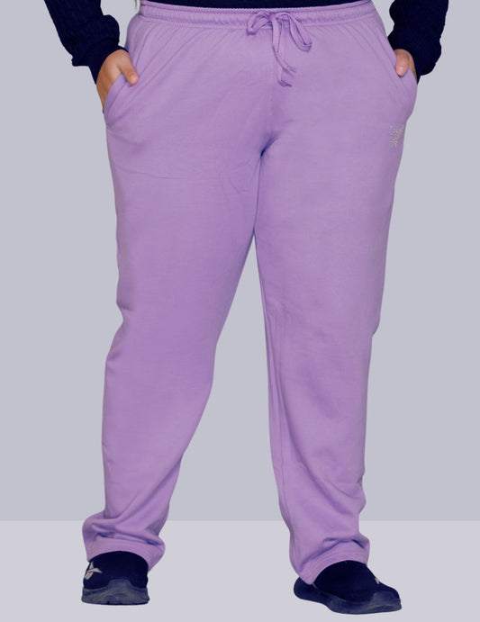 Plus Size Winters Cozy Fleece Track Pants For Women - Lavender