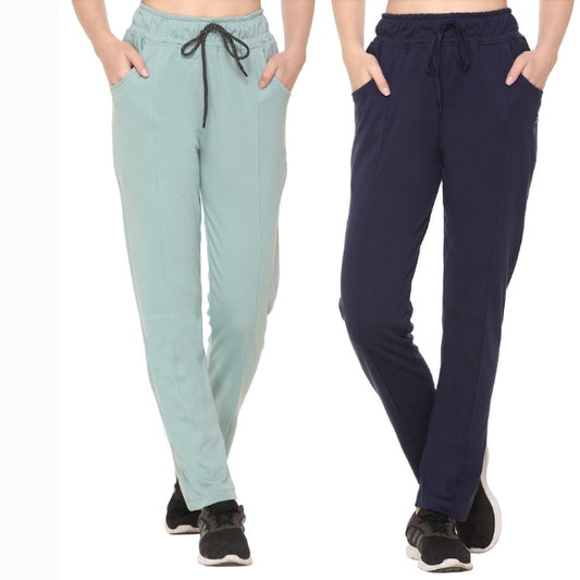 Cotton Track Pants For Women Pack of 2  (Imperial/Sage)