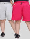 Plus Size Cotton Shorts For Women - Plain Bermuda Combo (Grey & Pink)
