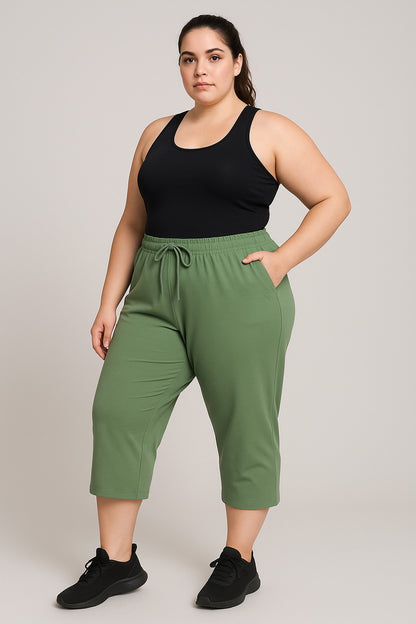 Cotton Capris For Women - Half Capri Pants - Cardamom  Green (3XL-7XL)