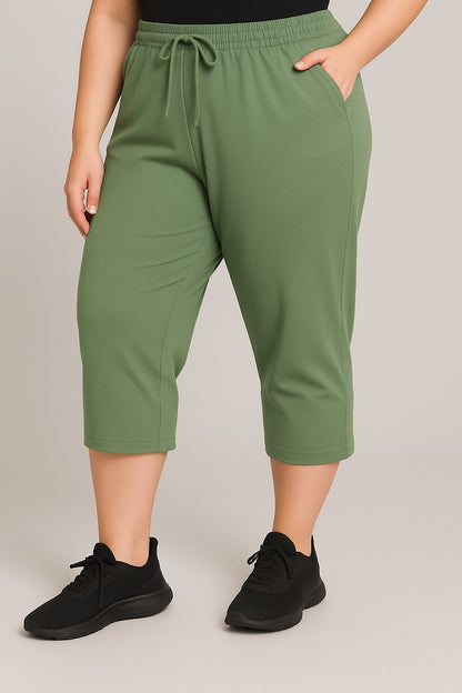 Cotton Capris For Women - Half Capri Pants - Cardamom  Green (3XL-7XL)