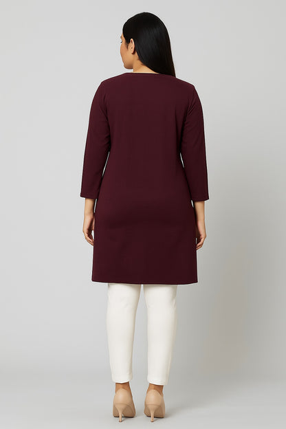 Cotton Long Top for Women - Full Sleeve - Wine