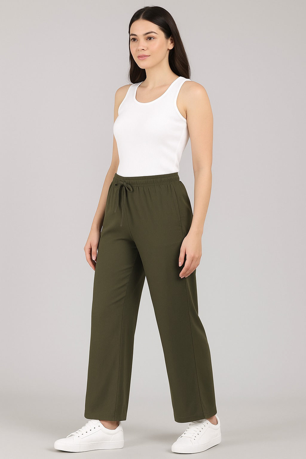 High Rise Cotton Straight Fern Green Trackpants