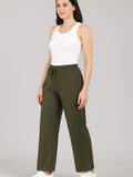 High Rise Cotton Straight Fern Green Trackpants