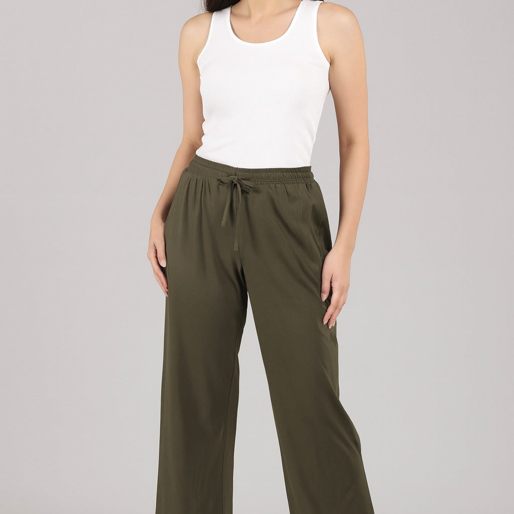 High Rise Cotton Straight Fern Green Trackpants