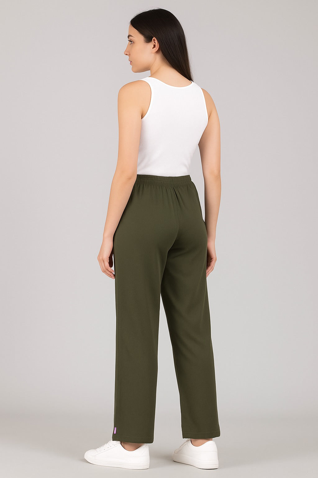 High Rise Cotton Straight Fern Green Trackpants