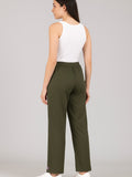 High Rise Cotton Straight Fern Green Trackpants