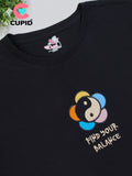 Women Find Your Balance Textured Cotton Relaxed  Fit T-Shirt: Black