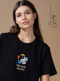 Women Find Your Balance Textured Cotton Relaxed  Fit T-Shirt: Black