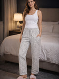 Cotton Printed All Day Night Pants For Women - Pearl Grey