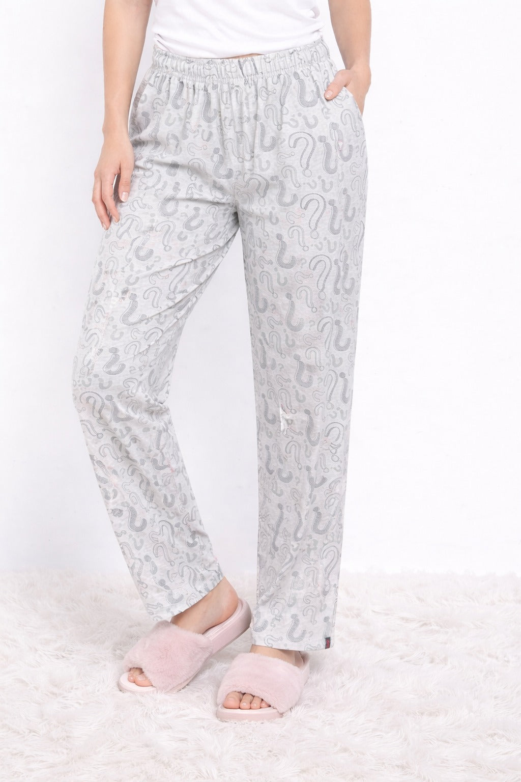 Cotton Printed All Day Night Pants For Women - Pearl Grey