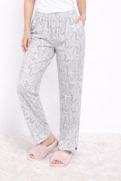 Cotton Printed All Day Night Pants For Women - Pearl Grey