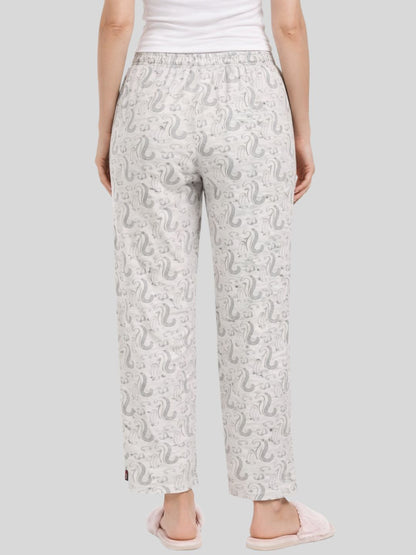 Cotton Printed All Day Night Pants For Women - Pearl Grey