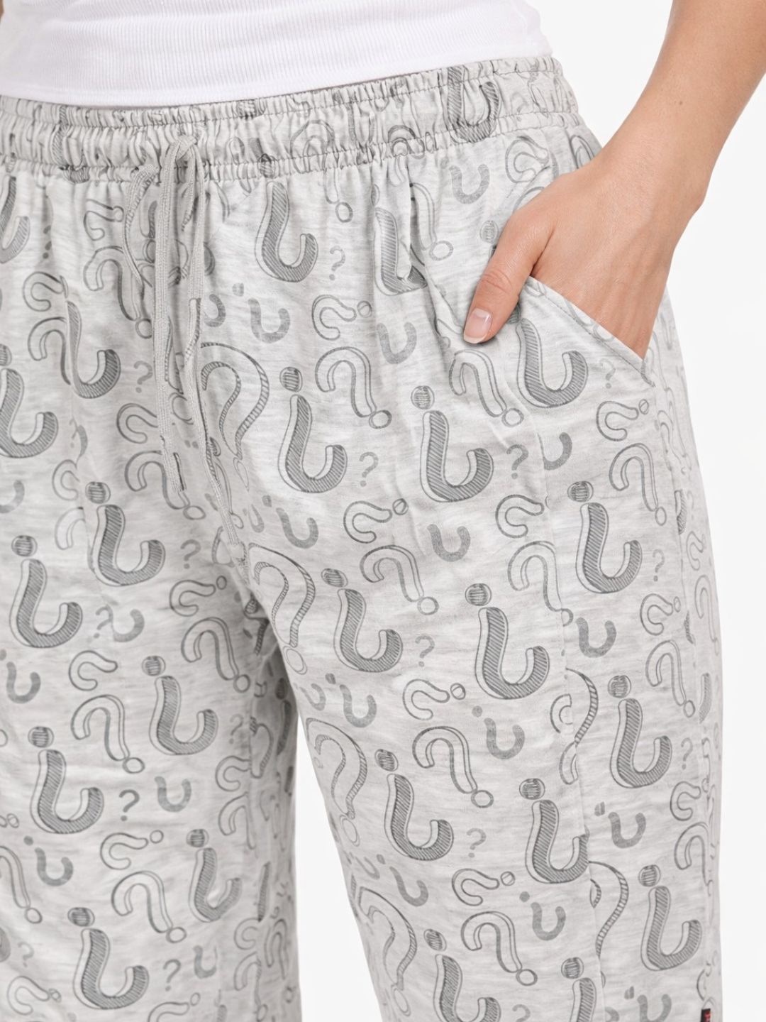 Cotton Printed All Day Night Pants For Women - Pearl Grey